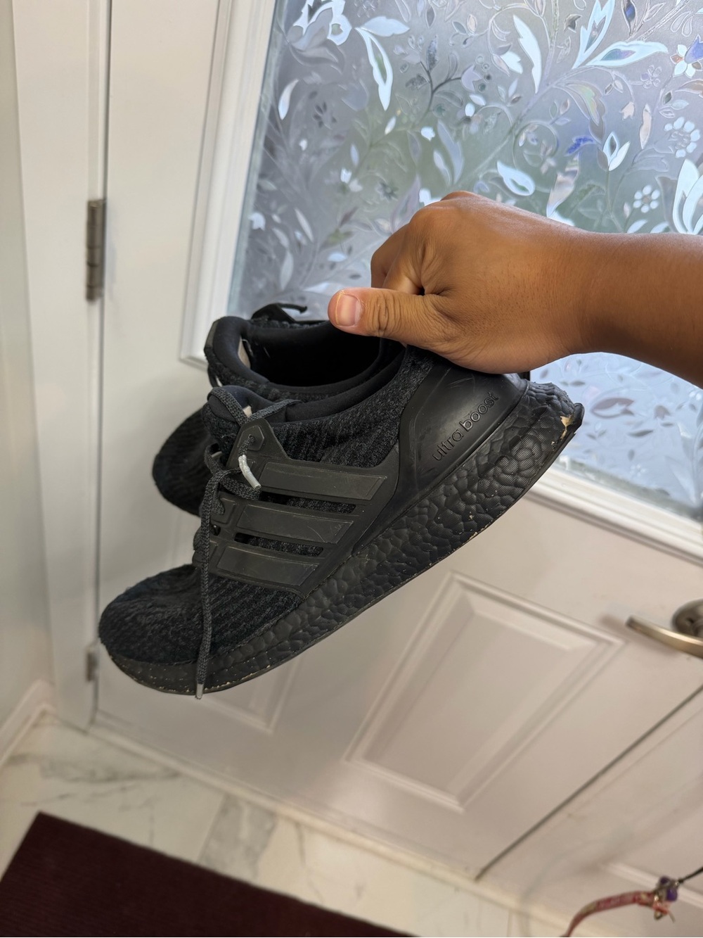 adidas Kids Black Knit Sneaker with Boost Sole